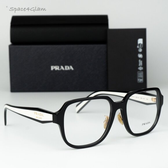 Prada Women Eyeglasses Black Demo Square Oversized PRB07VD 16K1O1 NEW AUTHENTIC - Picture 1 of 8